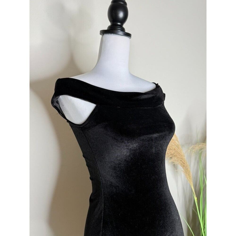 Urban Outfitters Off the Shoulder Bodycon Mini Dress Black Velvet XS-TP VTG Y2K - Picture 4 of 6